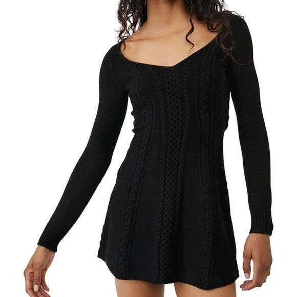 Free People Small World Mini Black Sweater Dress Size XS - Picture 12 of 16